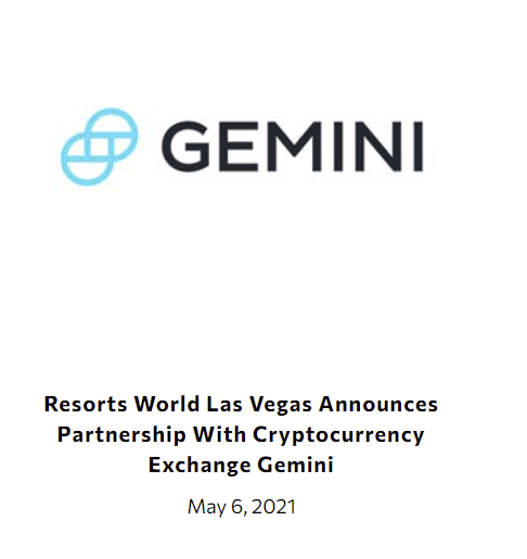 加密货币进军赌场，拉斯维加斯度假酒店宣布与Gemini合作