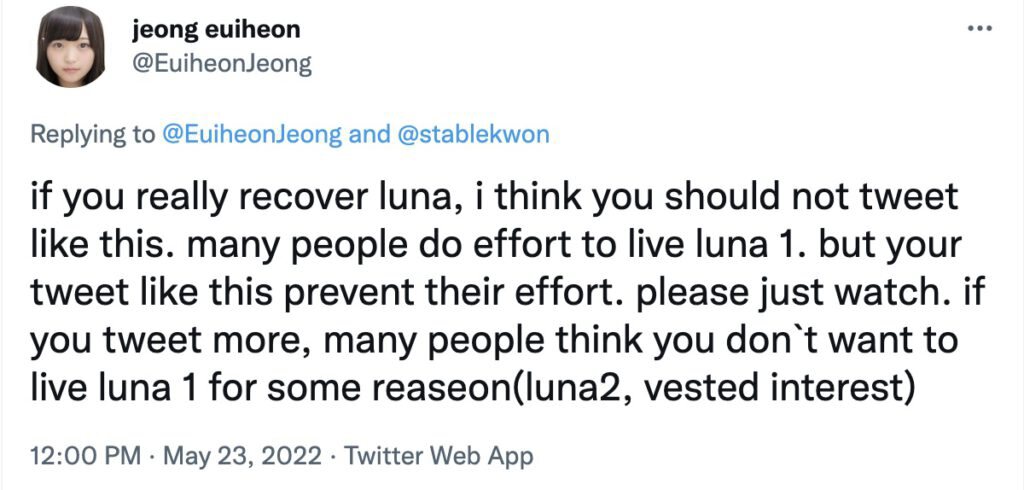 Do Kwon酸社群烧毁Luna运动：无法理解 用户只会白白损失资产