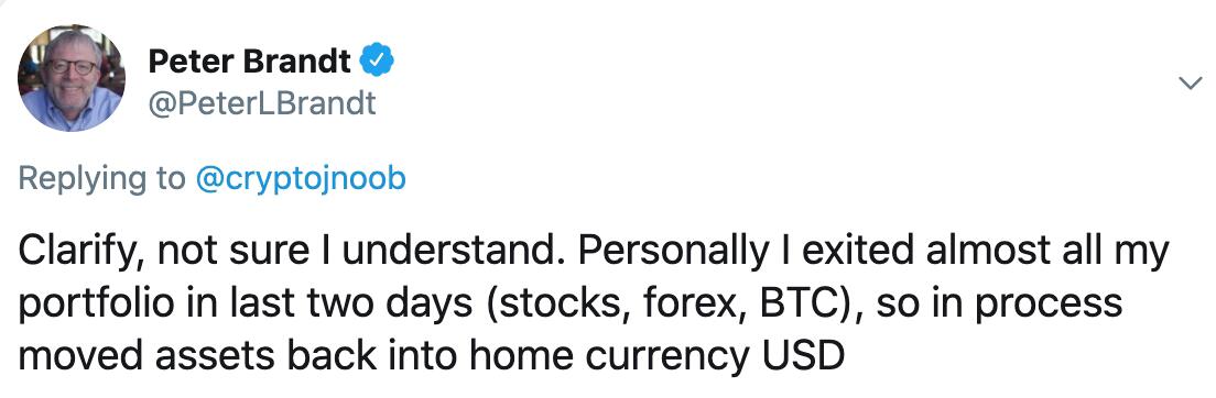 PeterBrandt已退出股票和比特币转向美元