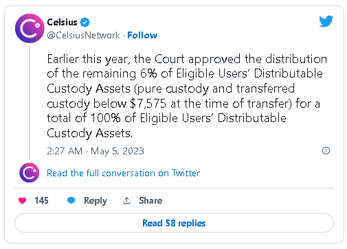 符合条件的 Celsius 用户可以在法院批准后撤回所有“可分配托管资产”