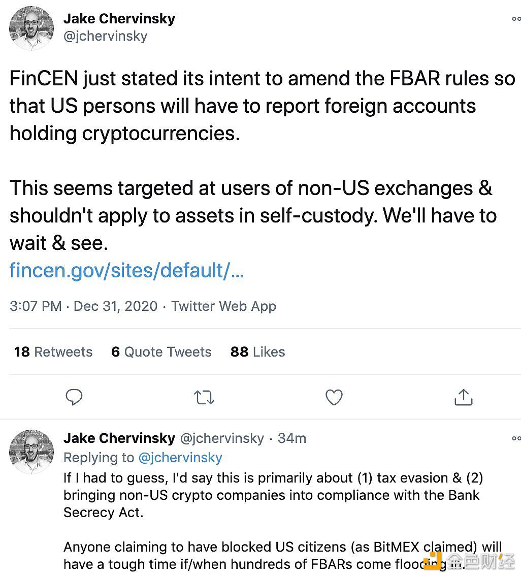 FinCEN计划修改规则使美国人必须报告持有加密货币的外国账户
