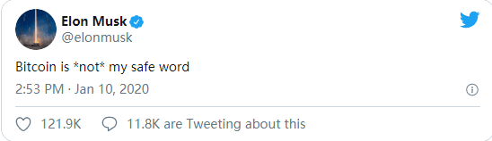 特斯拉创始人马斯克：比特币是我的安全词，并钟情于狗狗币