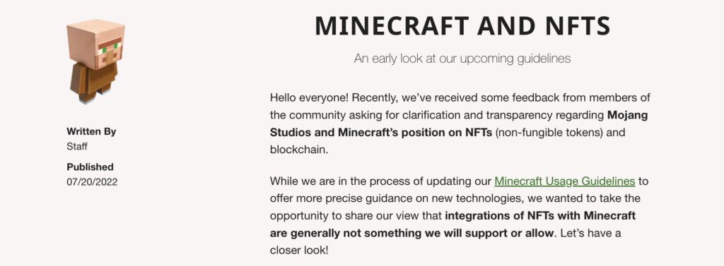Minecraft禁用NFT！Animoca Brands创始人痛批虚伪想法偏颇