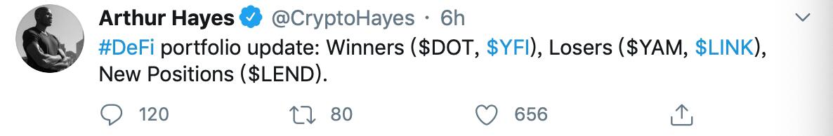 BitMEX创始人：LEND是DeFi投资组合中的新头寸