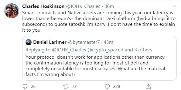 Cardano创始人回应BM的质疑:Cardano不是DPoS智能合约和本地资产将在今年推出