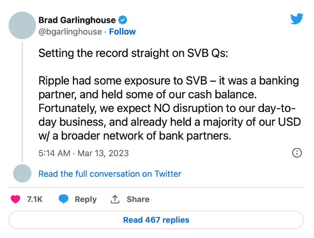 尽管SVB倒闭，但Ripple首席执行官仍保证“强劲的财务状况”