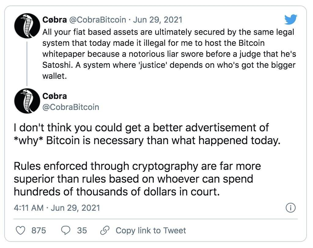 Bitcoin.org被判删除比特币白皮书，原因竟是因为这个！